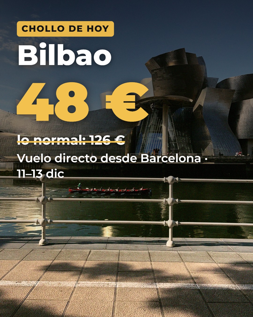 Vuelo directo Barcelona–Bilbao desde 48 € ida y vuelta
